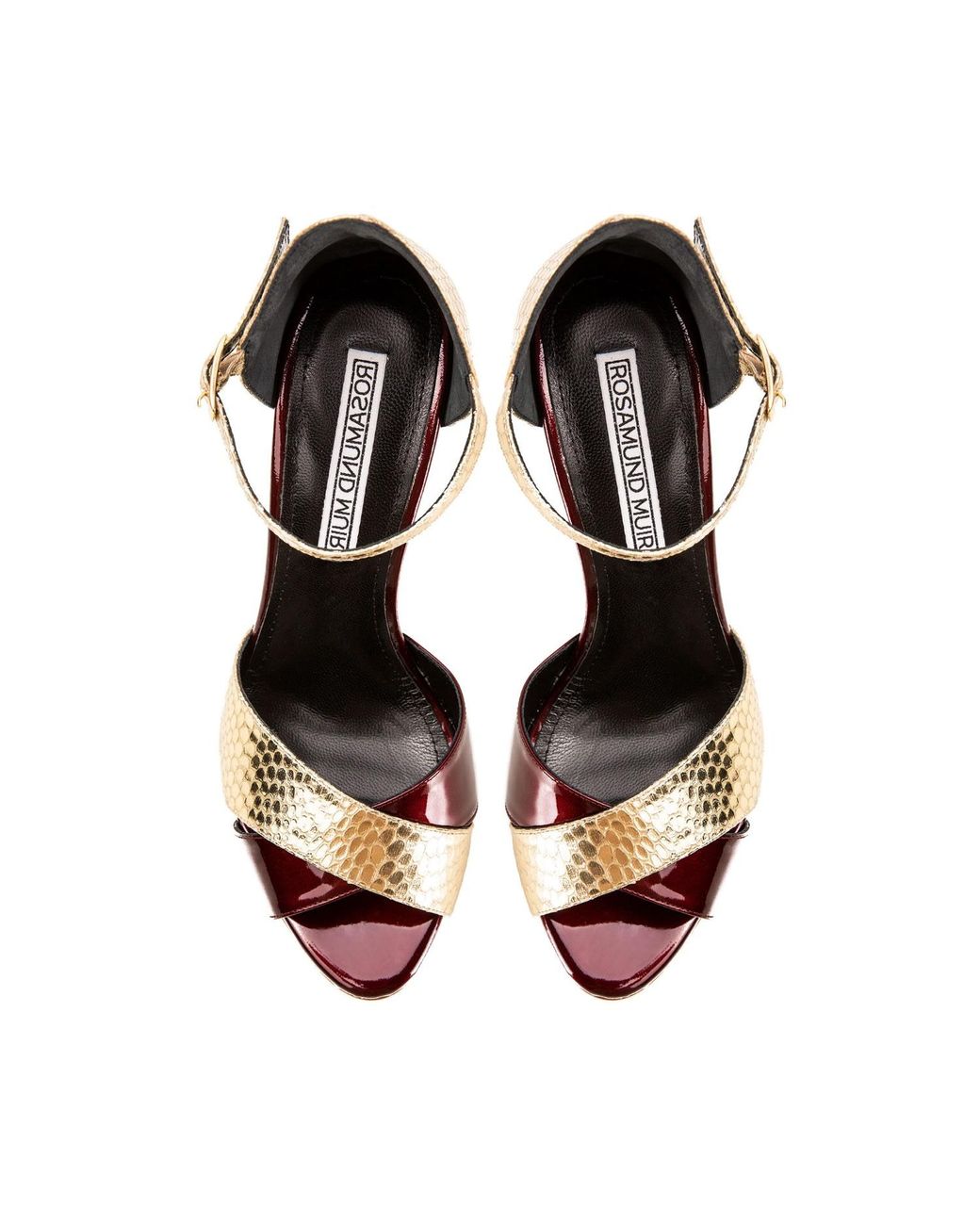 Rosamund Muir London Metallic Aurora Cobra Print & Burgundy Patent Heels