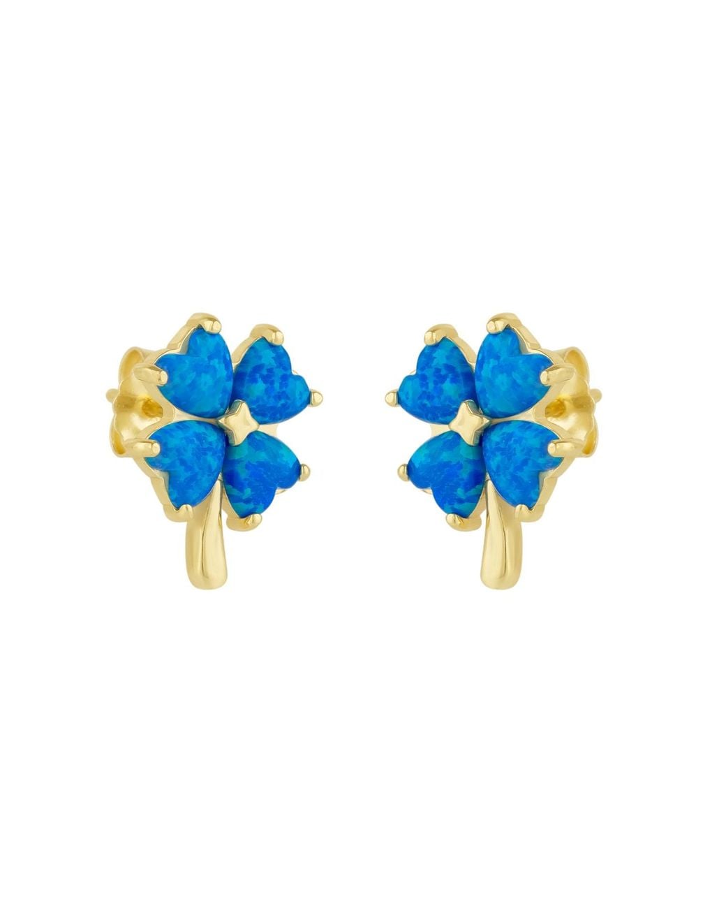 Spero London Blue Opal Four Leaves Clover Sterling Stud Earring