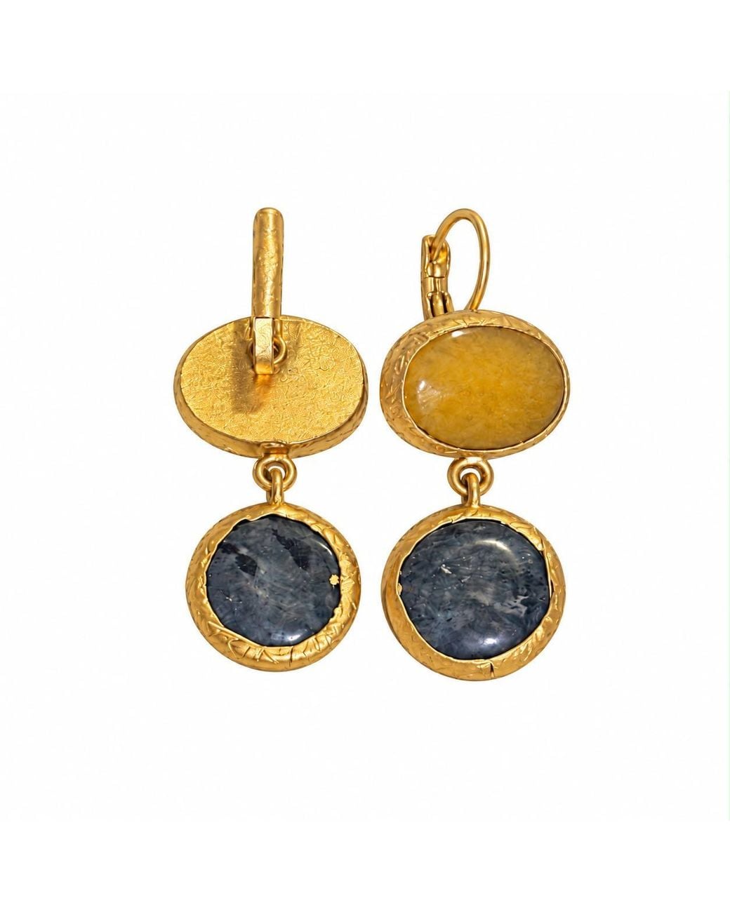 By Ozge Blue Golden Earth & Midnight Sky Natural Stone Brass-Plated Drop Earrings