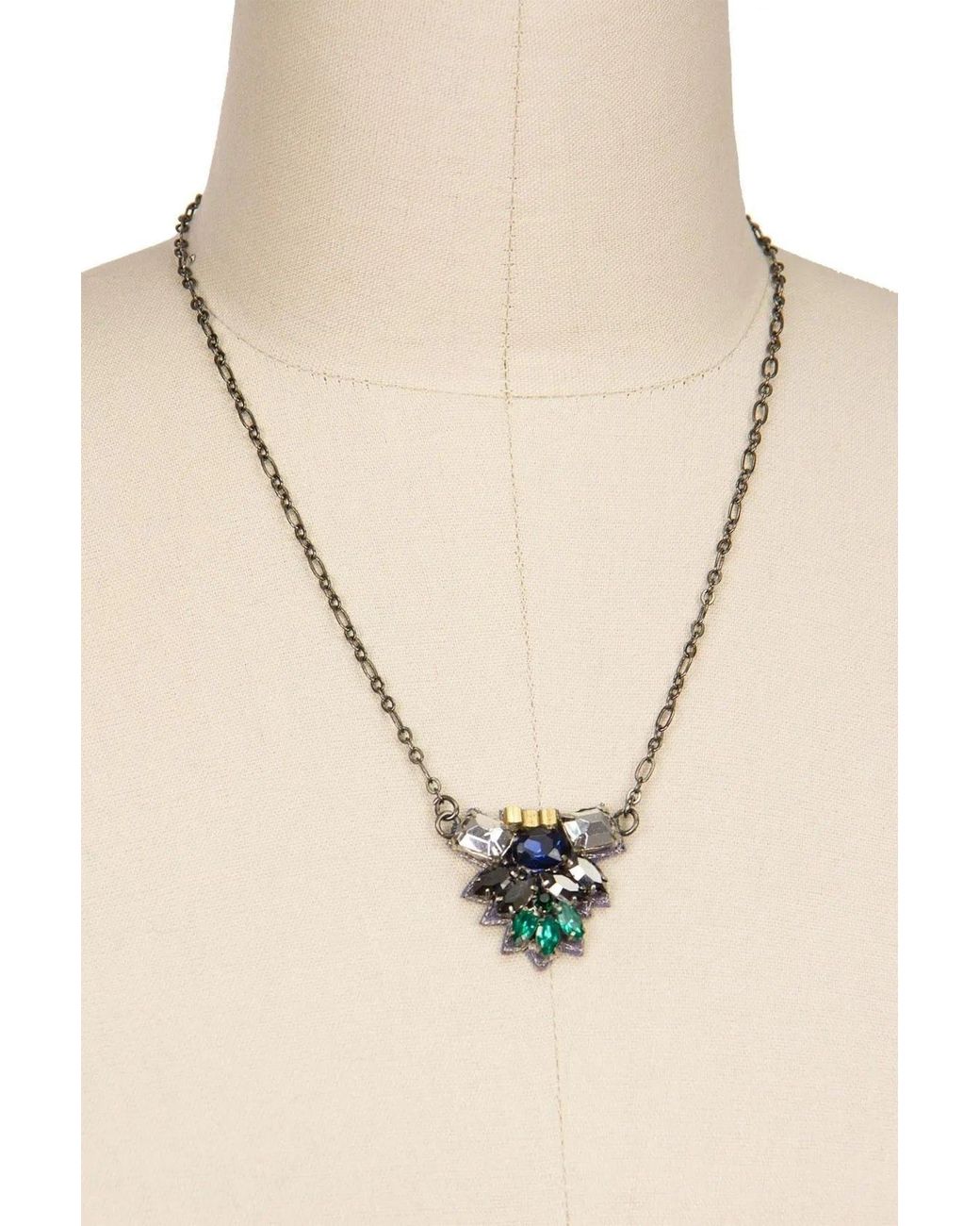 Saachi White Modern Mosaic Crystal Pendant Necklace