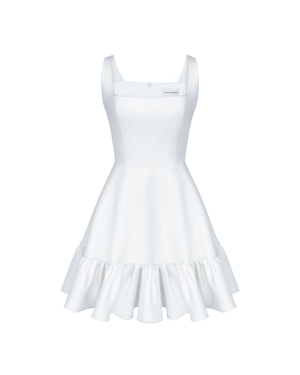 POST MERIDIEM White Bottom Flounced Strap Mini Dress