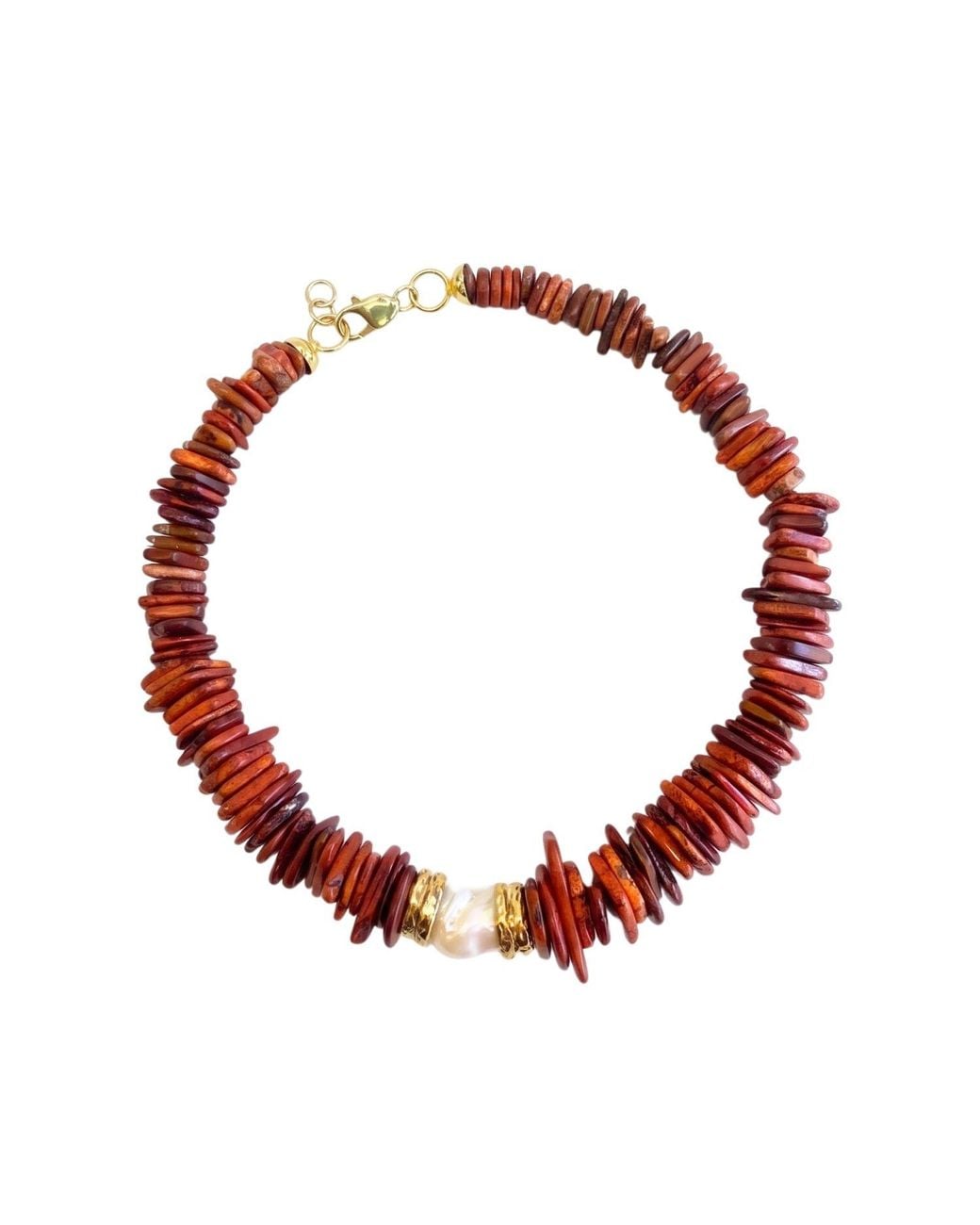 LINYA JEWELLERY Red Baroque Pearl Coral Stone Necklace