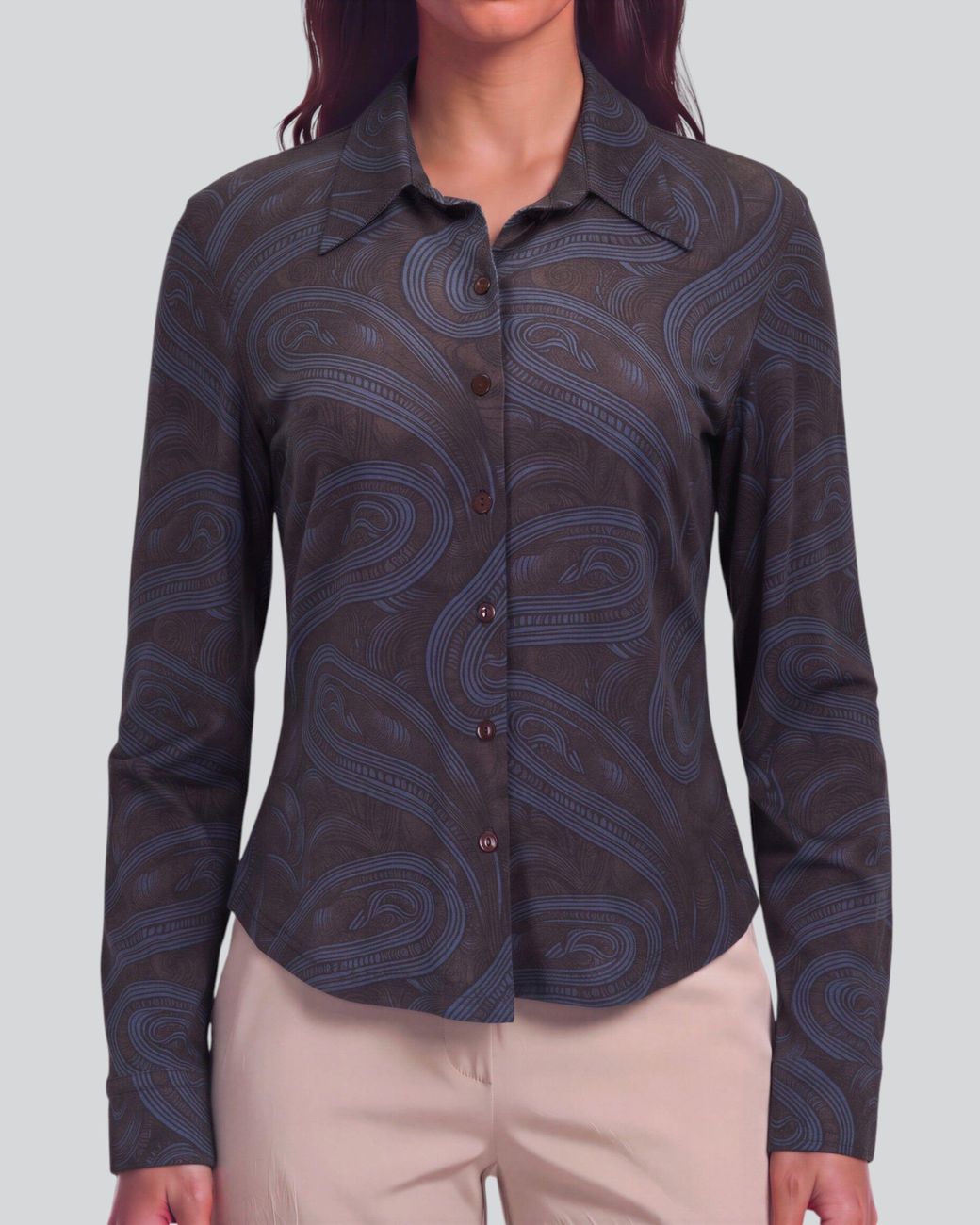 Lords of Harlech Blue Scarlet Paisley Badalona Brownie Merino Jersey Long-Sleeve Shirt