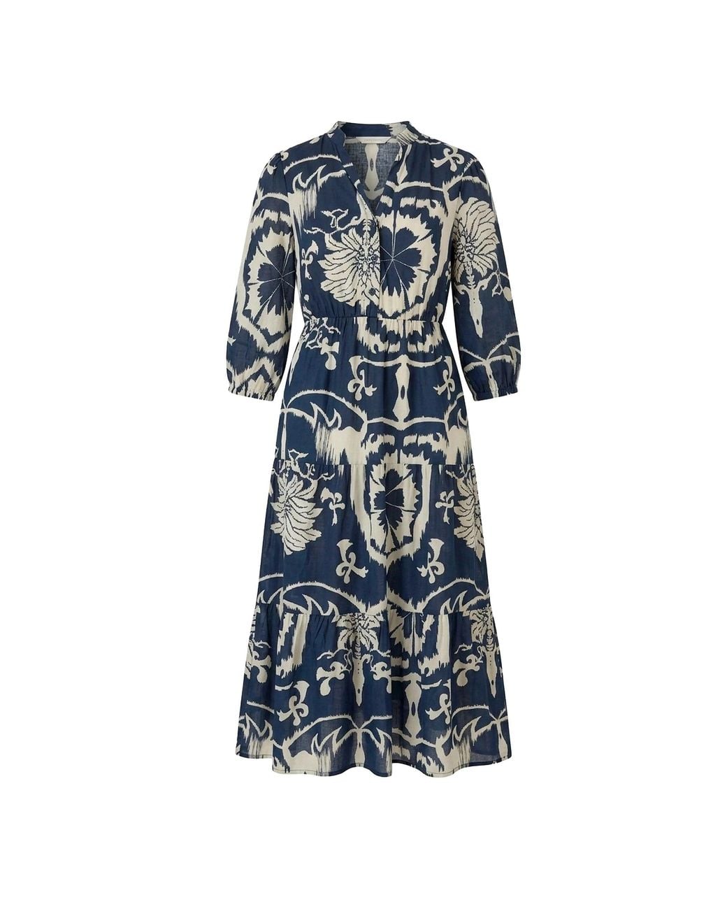 James Lakeland Blue Ornamental Print Tiered Midi Dress