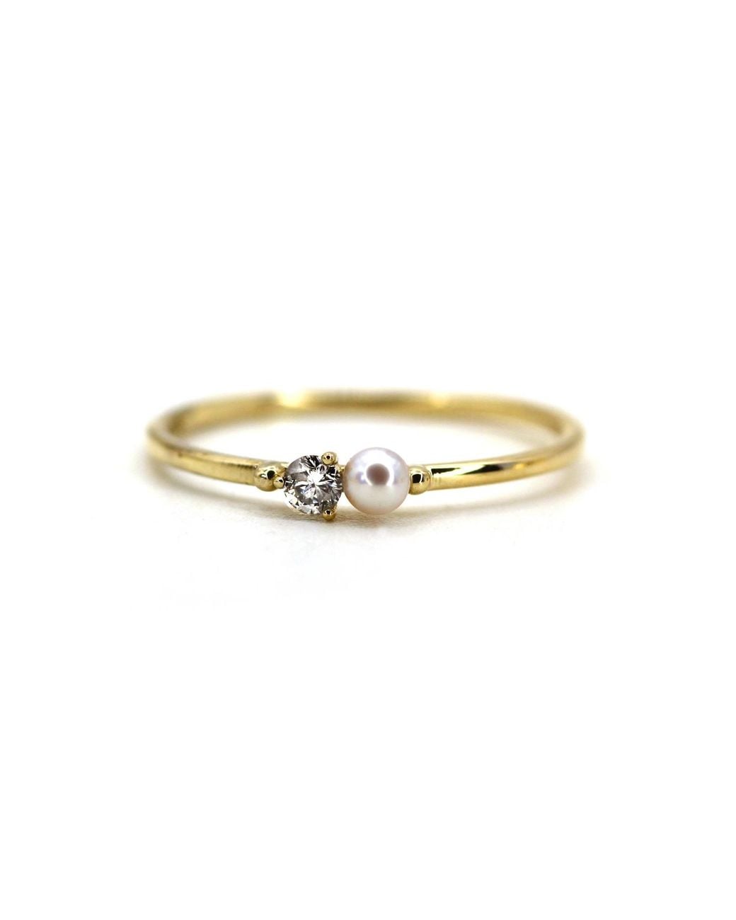 VicStoneNYC Fine Jewelry Metallic Natural Tiny Pearl And Diamond Ring