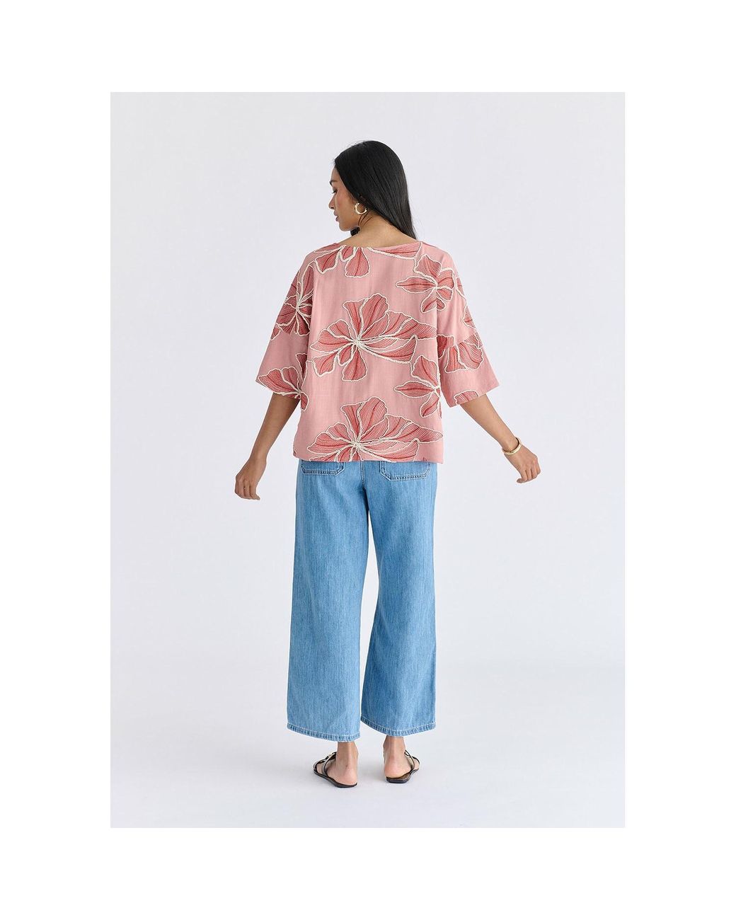Paisie Pink Floral Embroidered Relax Fit Top