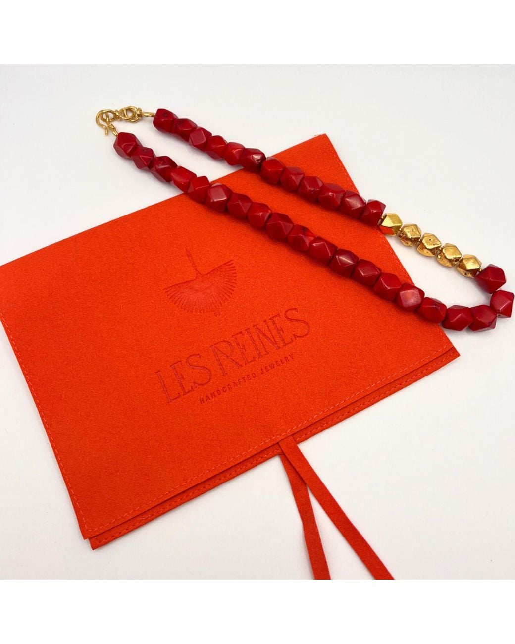 Les Reines Red Mirage- Coral Beaded Necklace With 24K Plated Beads