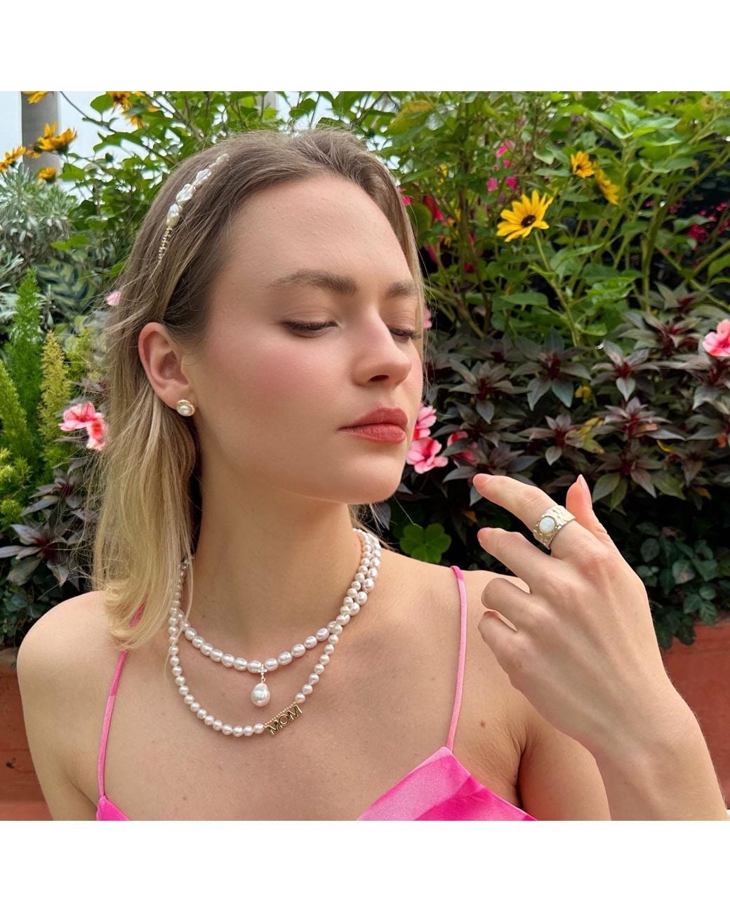 Farra Metallic Freshwater Pearls With Mom Pendant Necklace