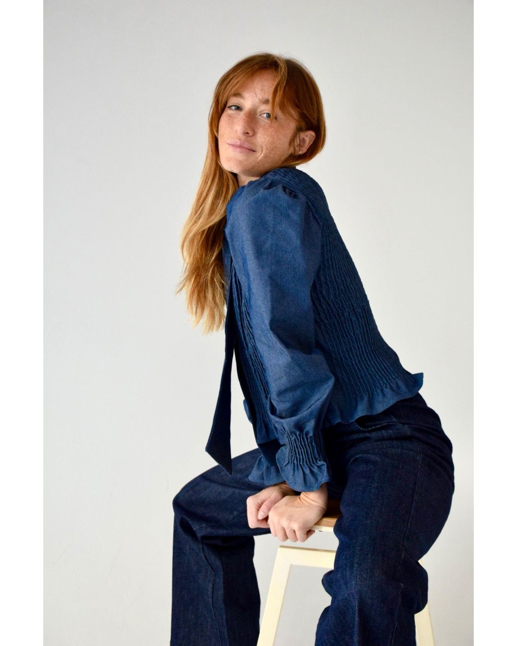 Mind Traveler Blue Chia Denim Tie Blouse