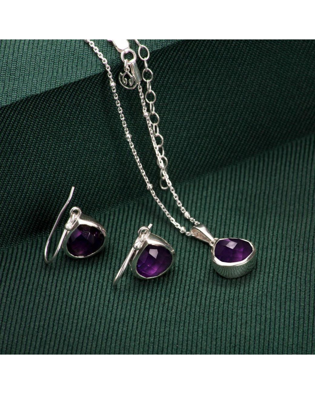 The Jewellery Store London Metallic Sterling Pear Shaped Amethyst Jewellery Set