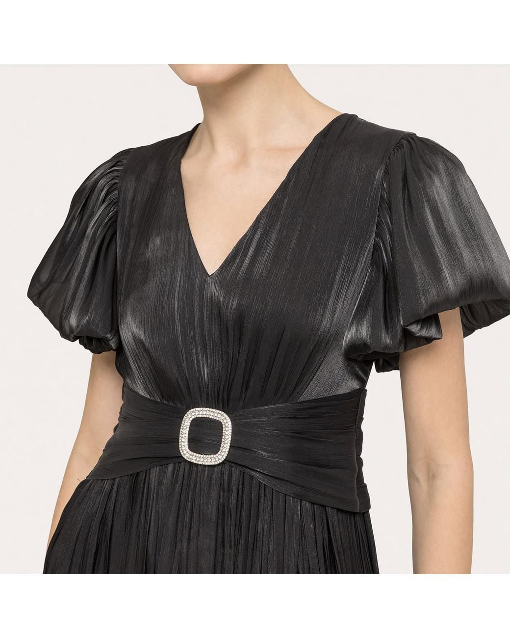 Nissa Black Crystal-Detail Chiffon Midi Dress