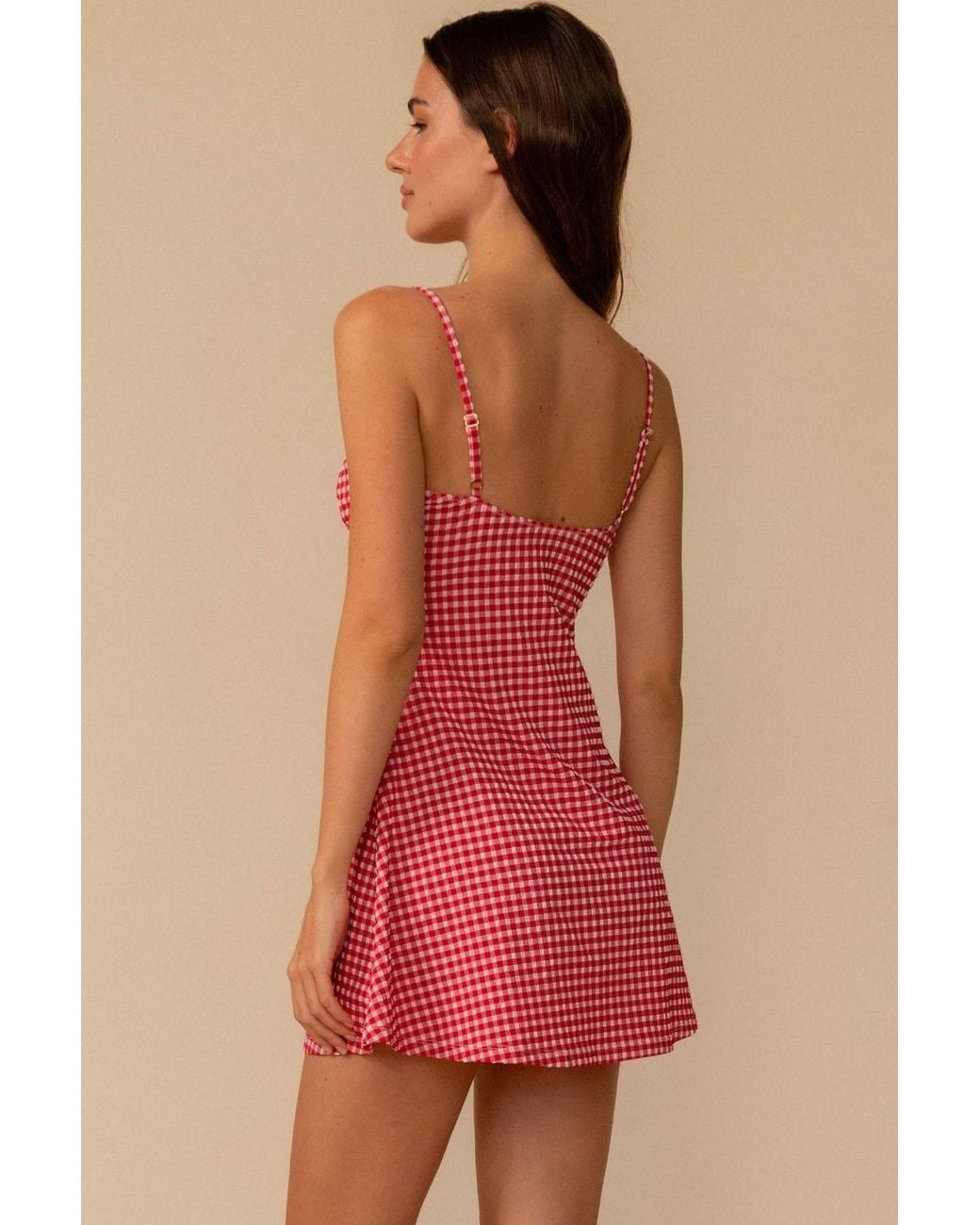 Montce Red Micro Gingham Lena A-Line Dress