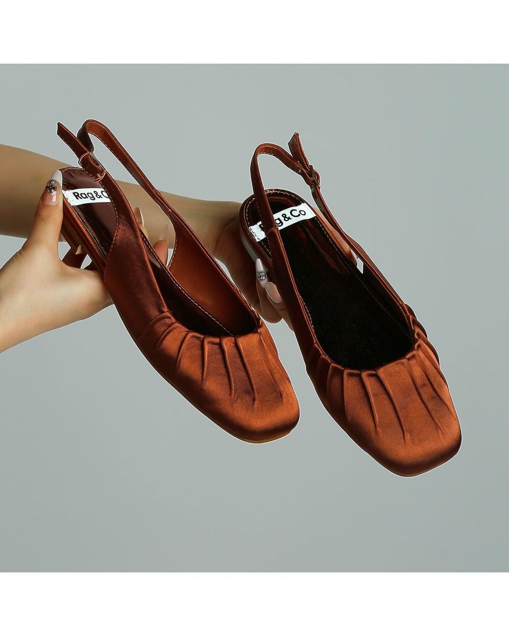 Toe Dusting Rag & Co Cheeni Satin Square Toe Flat Slingbacks in Brown | Lyst