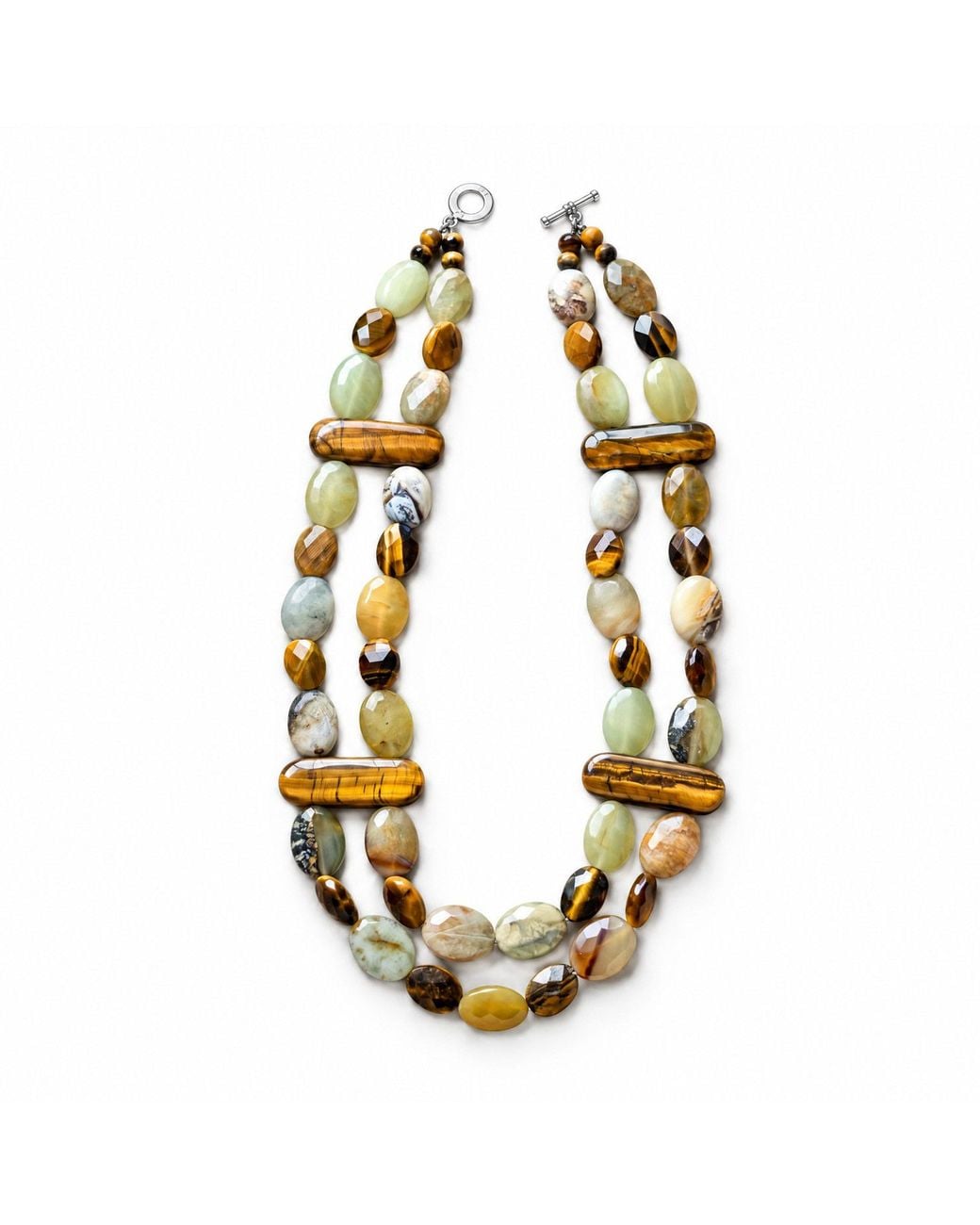 Saéa Metallic Vintage Tiger's Eye Prehnite And Jade Two-Strand Necklace