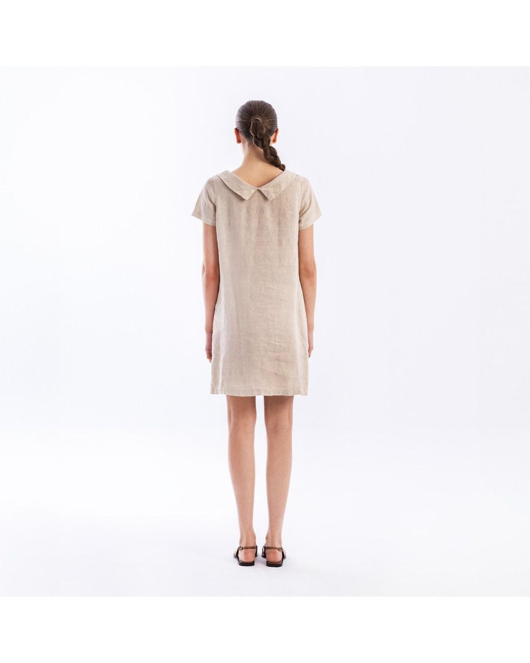 Haris Cotton Natural Neutrals Knee Length Boatneck Linen Dress