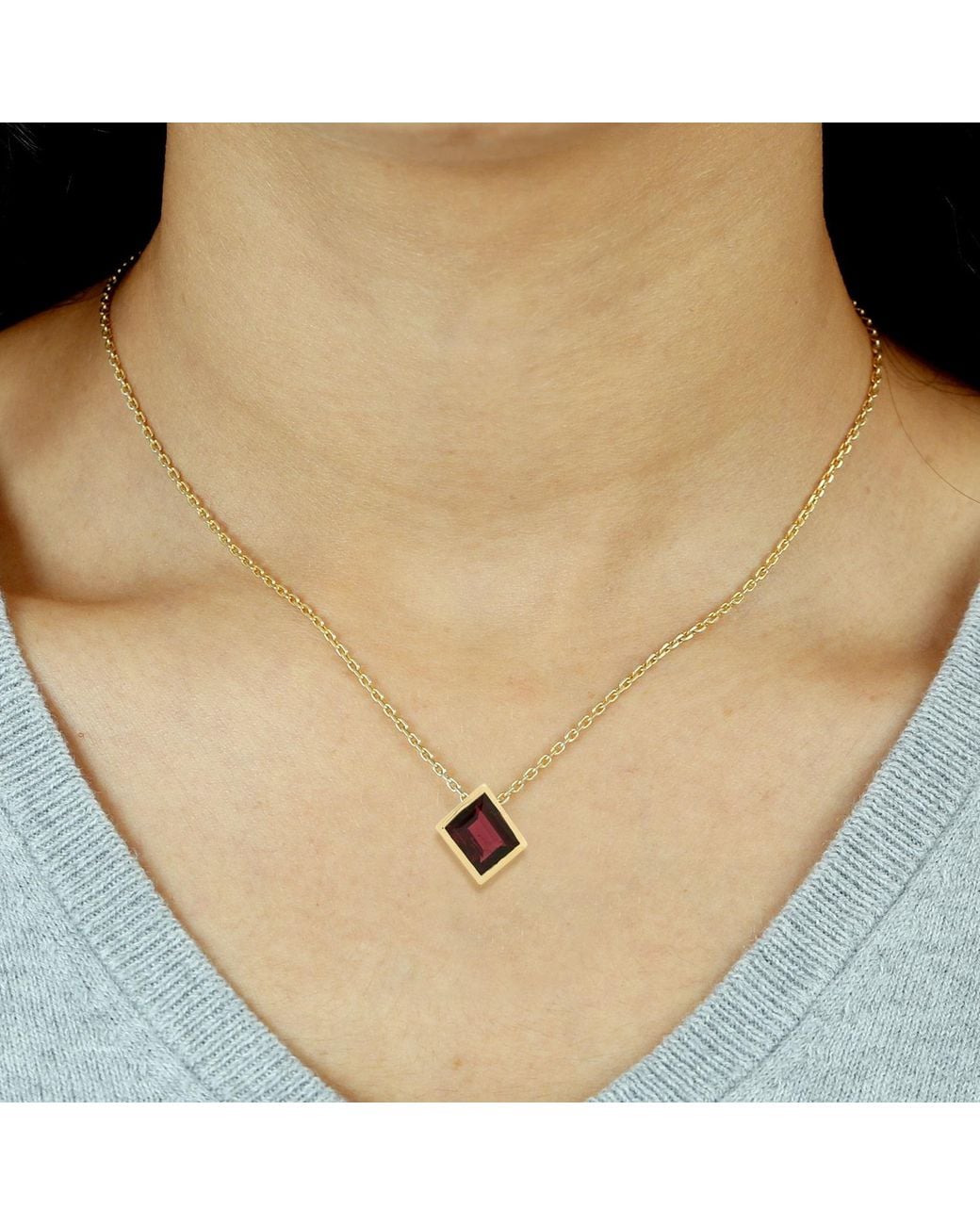 Artisan Red 18K Emerald Cut Tourmaline Bezel Set Pendant