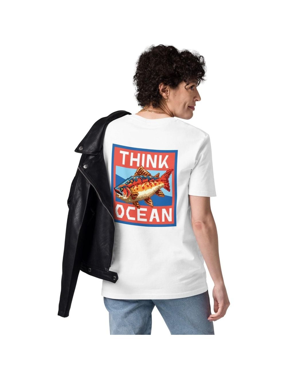 Anchor and Crew White Think Ocean Fish Pixel Art Organic Cotton T-Shirt