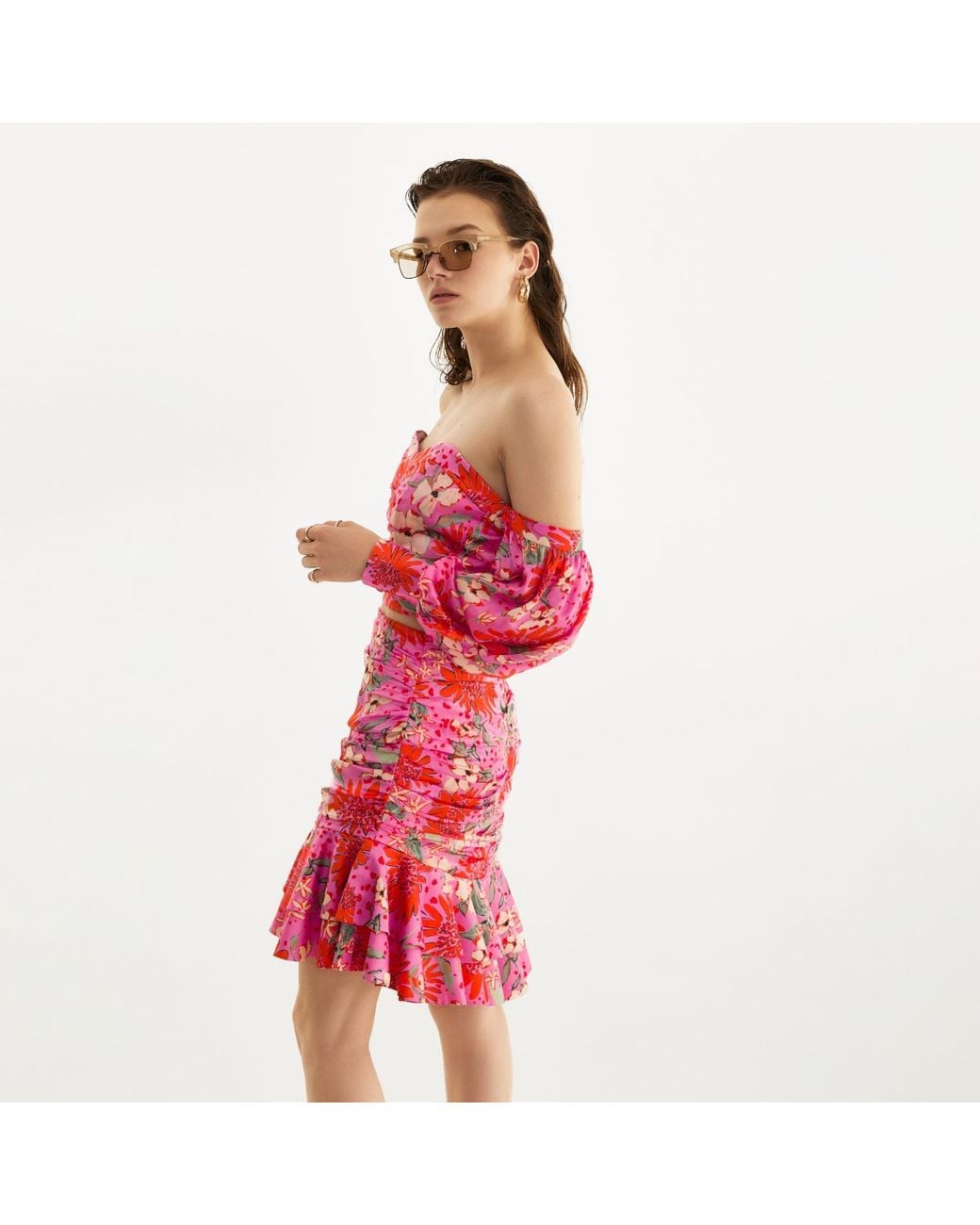 Lita Couture Red Summer Bouquet Mini Ruffle Skirt