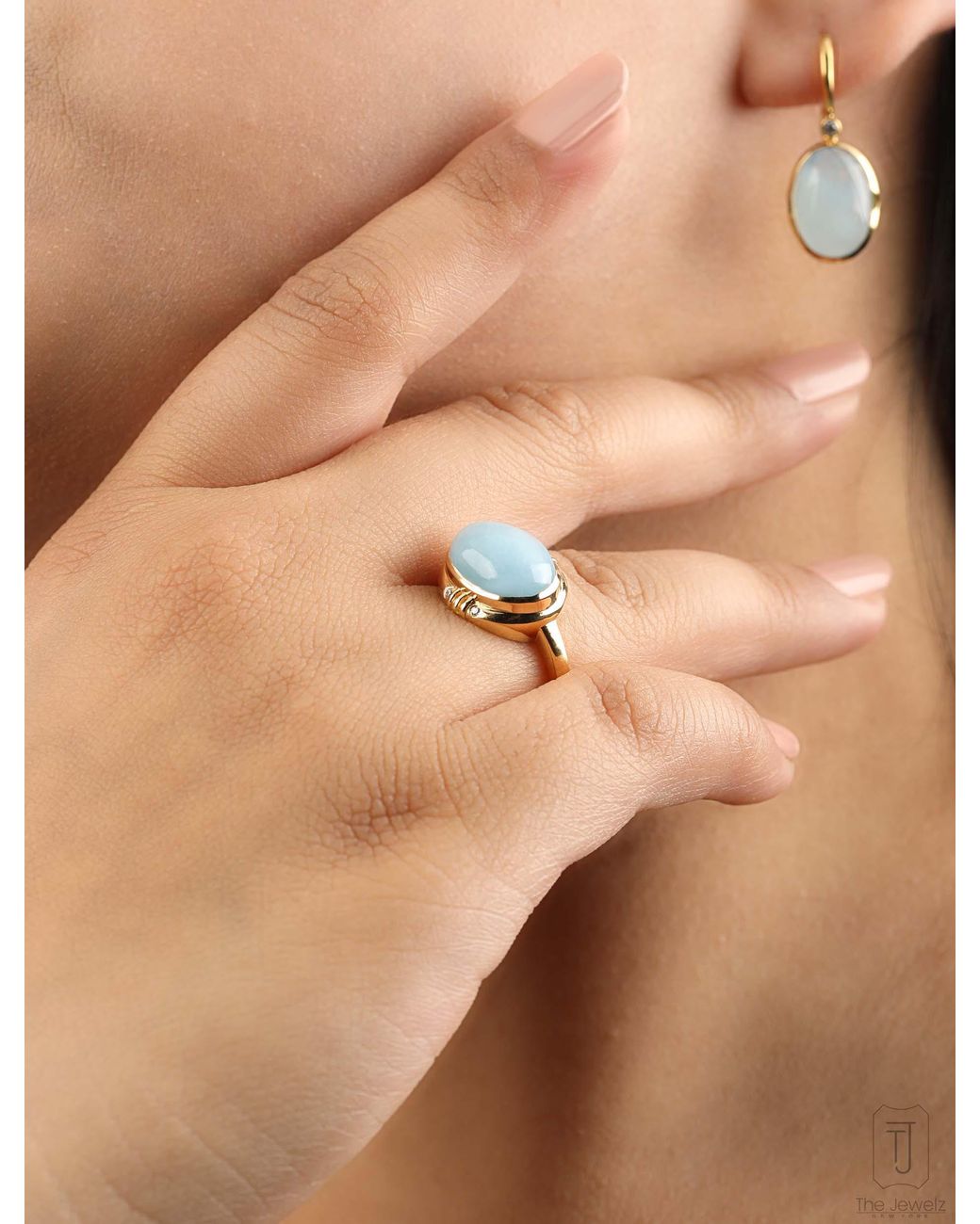 The Jewelz Blue Aqua Innes Cabochon Ring