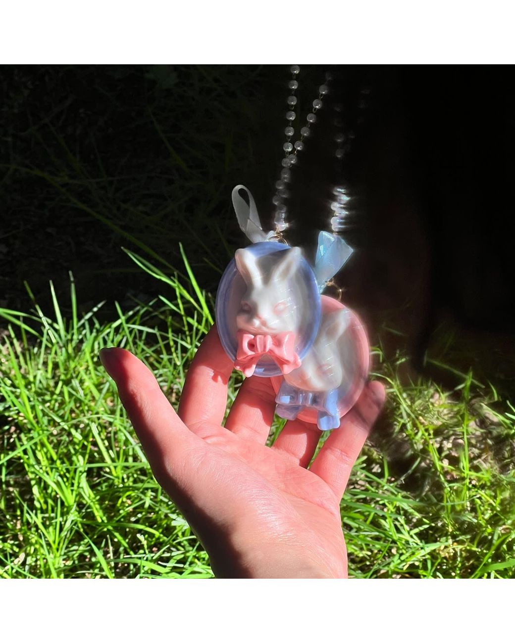 H2 Studio Blue Grumpy Bunny Portrait Rabbit Multi Use Brooch Pendant Necklace
