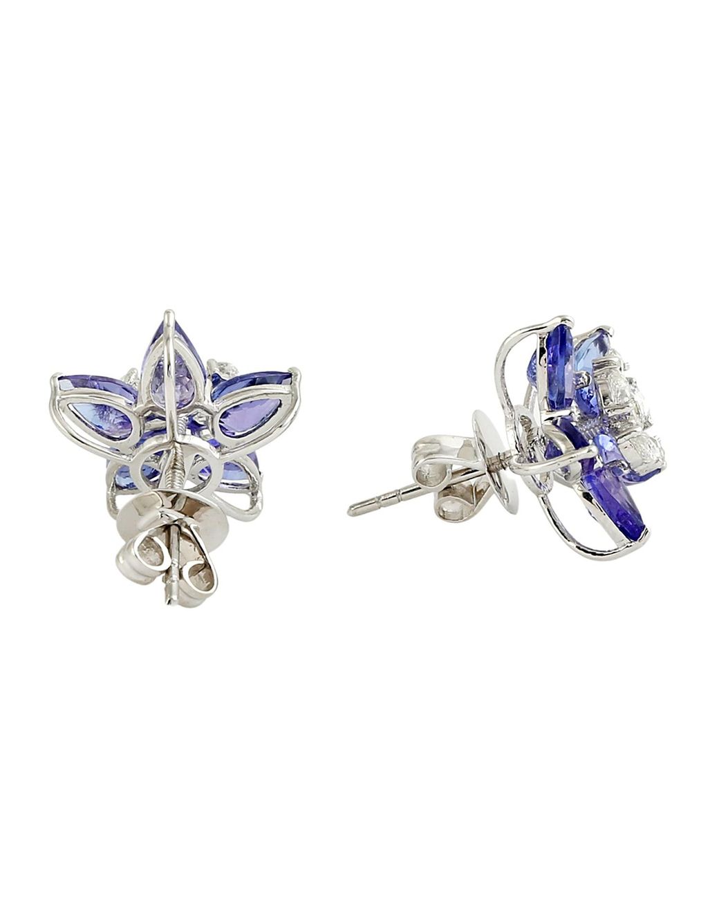 Artisan Blue Tanzanite & Diamond Floral Ear Jacket Earrings