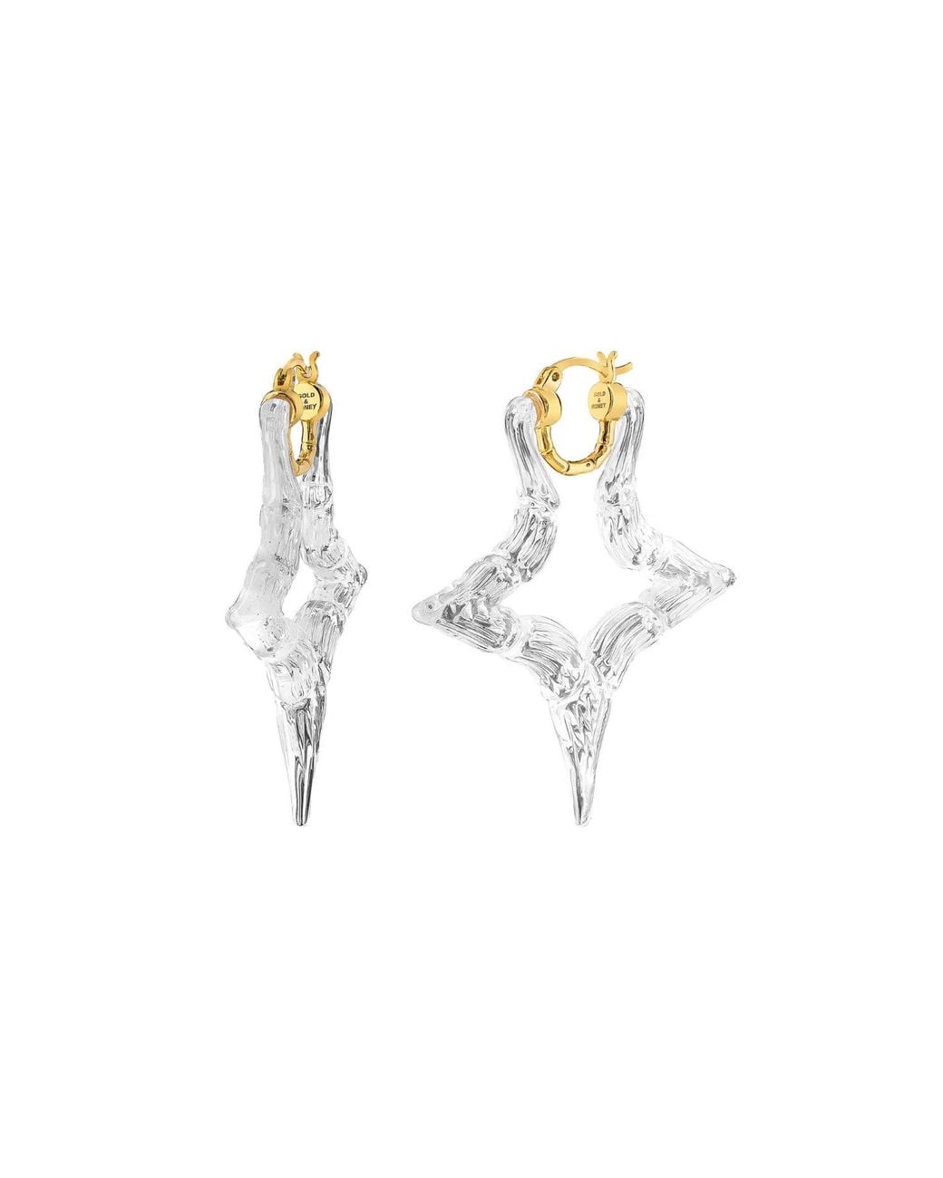 Gold & Honey Metallic Clear Bamboo Star Hoop Earring