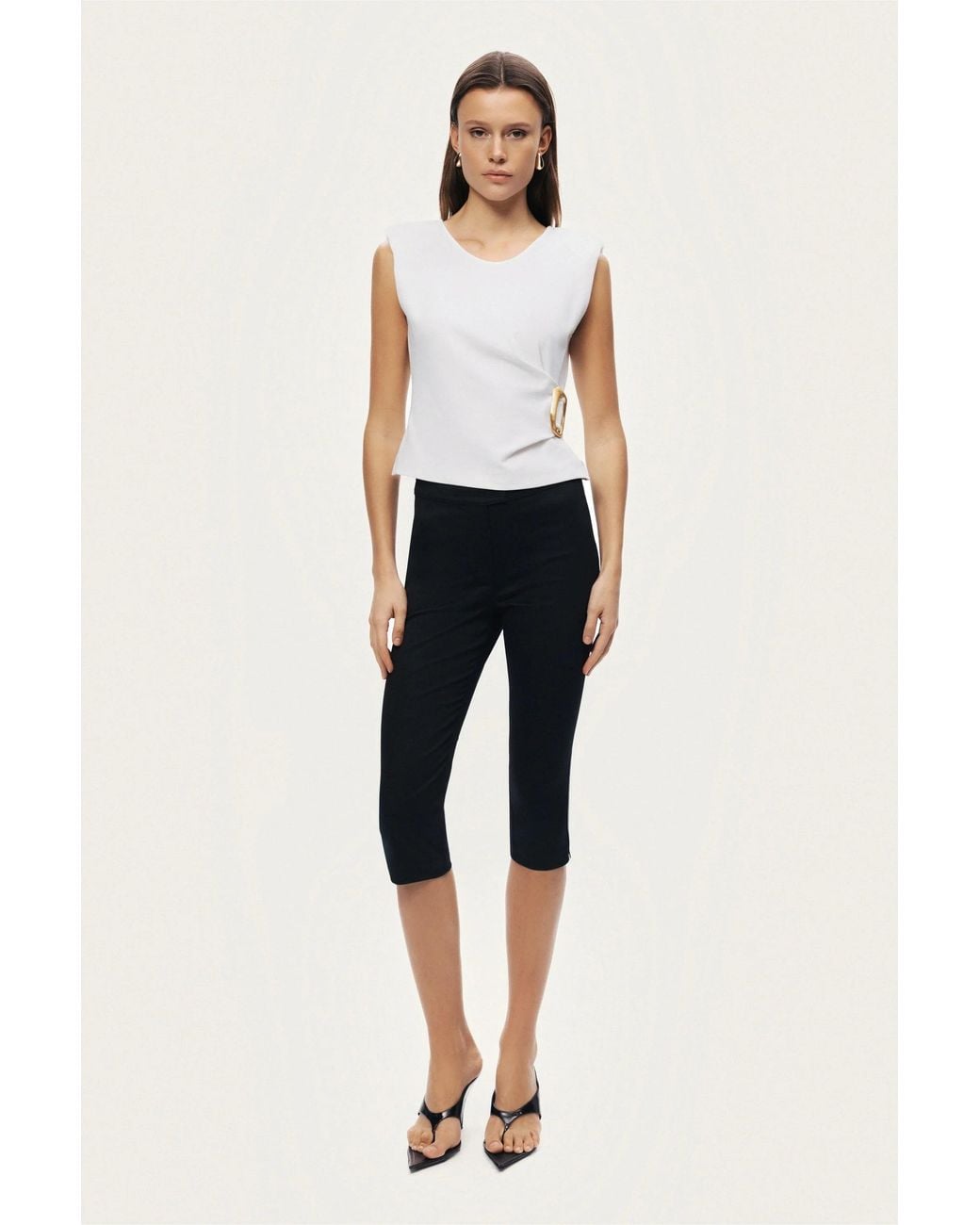 Nocturne White Sleeveless Buckle-Detail Blouse