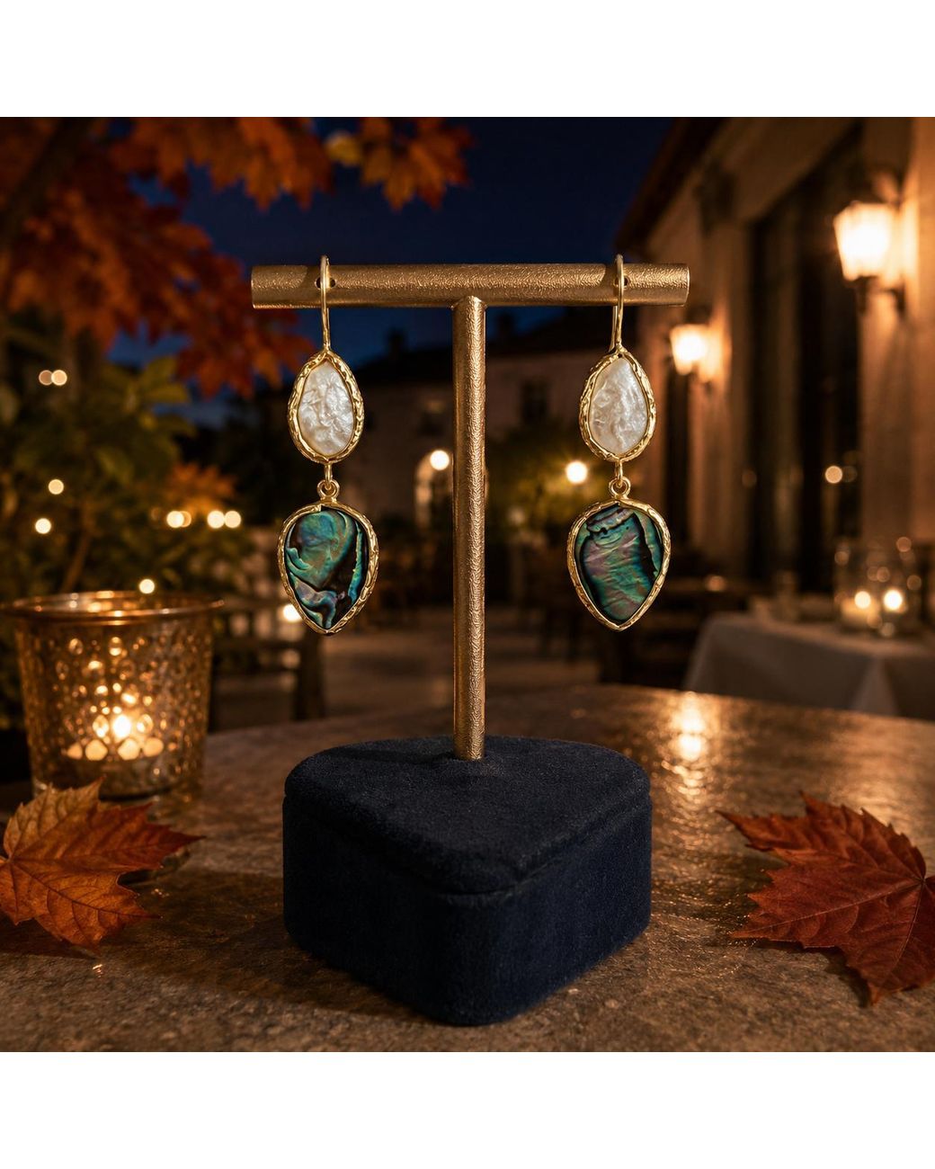 By Ozge Green Ocean Muse Pearl & Iridescent Shell Plated Drop Earrings