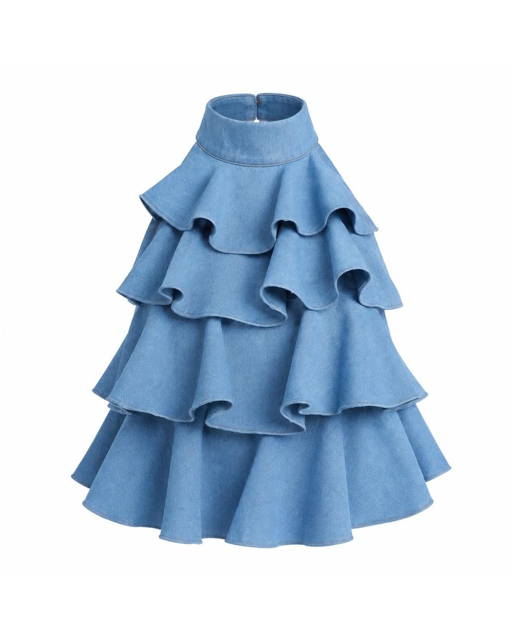 Ofuure Blue Light Denim Fara Ruffle Top