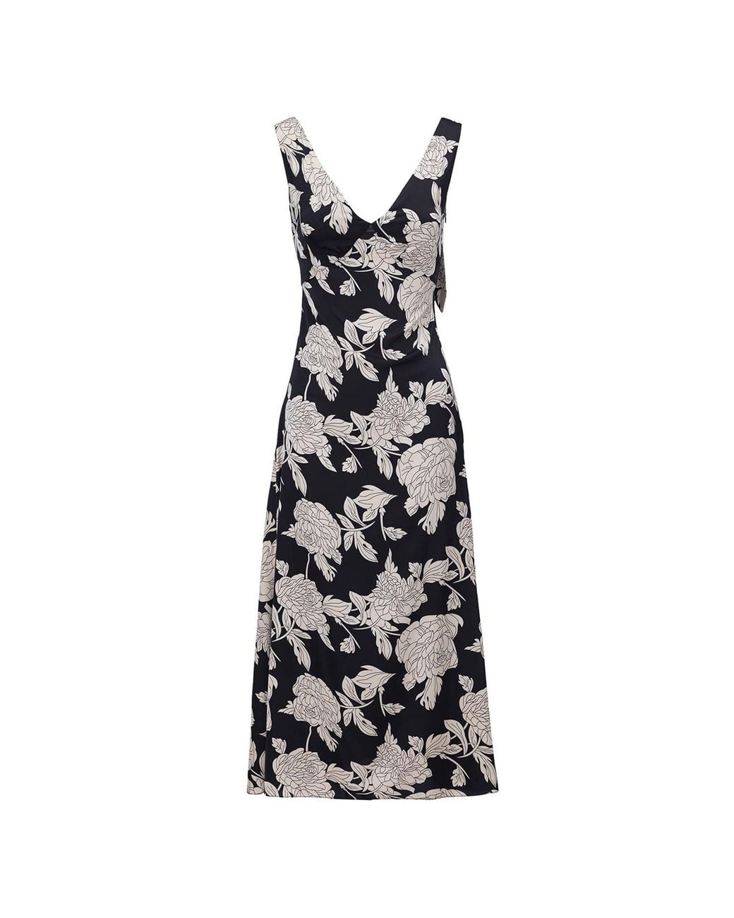 Belsize25 Black Sicily Day & Night – Floral V-Neck Satin Midi Dress With Flowers
