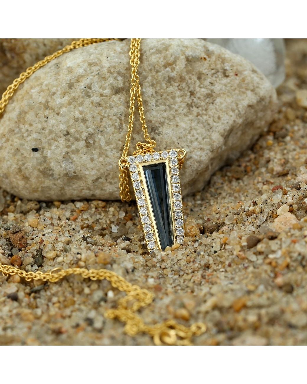 Artisan White 18k Yellow Gold With Pave Diamond & Baguette Topaz Bezel Set Necklace Handmade