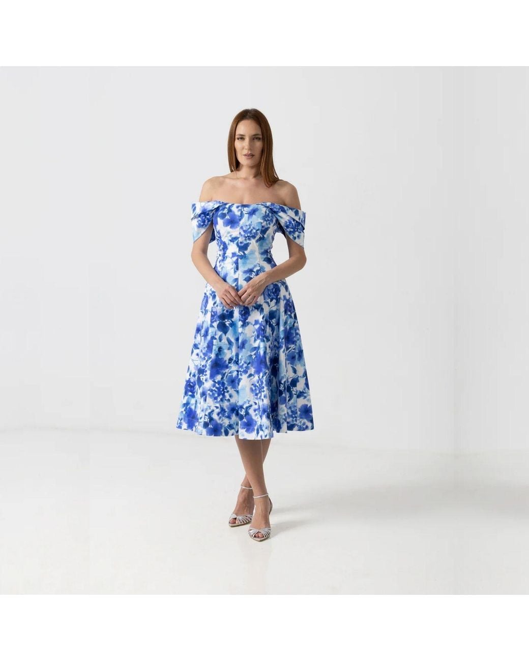 IZABELA MANDOIU Blue Midi Cotton Dress With Floral Print