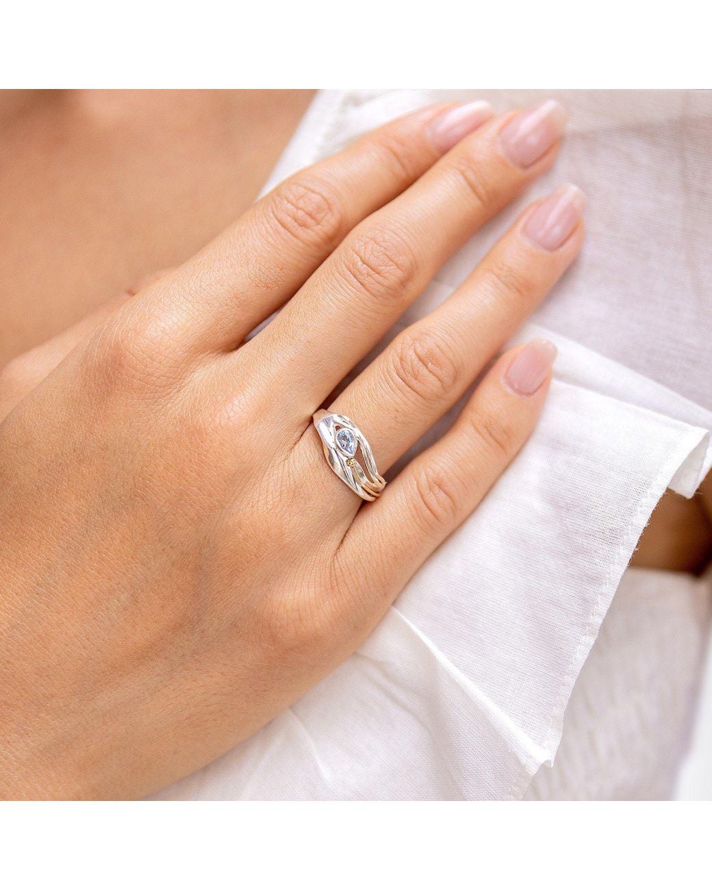 Isla Silver White Flowing Teardrop Topaz Ring