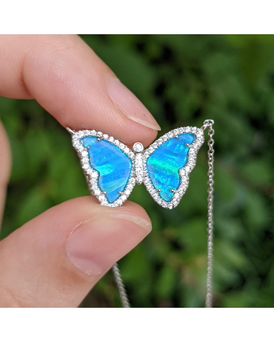 KAMARIA Blue Opal Butterfly Necklace With Stripes