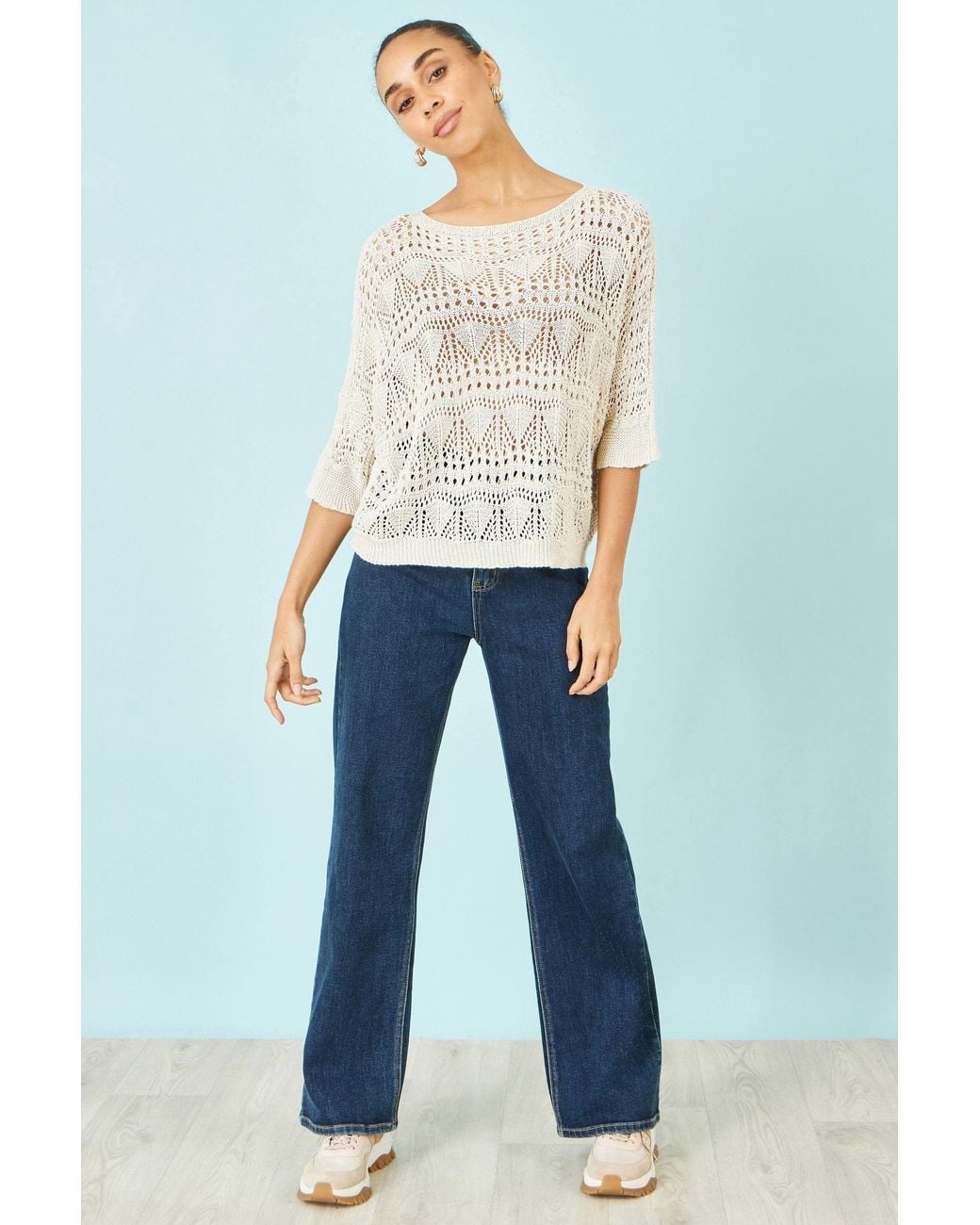 Yumi' Natural Neutrals Cotton Mix Relaxed Fit Pointelle Jumper