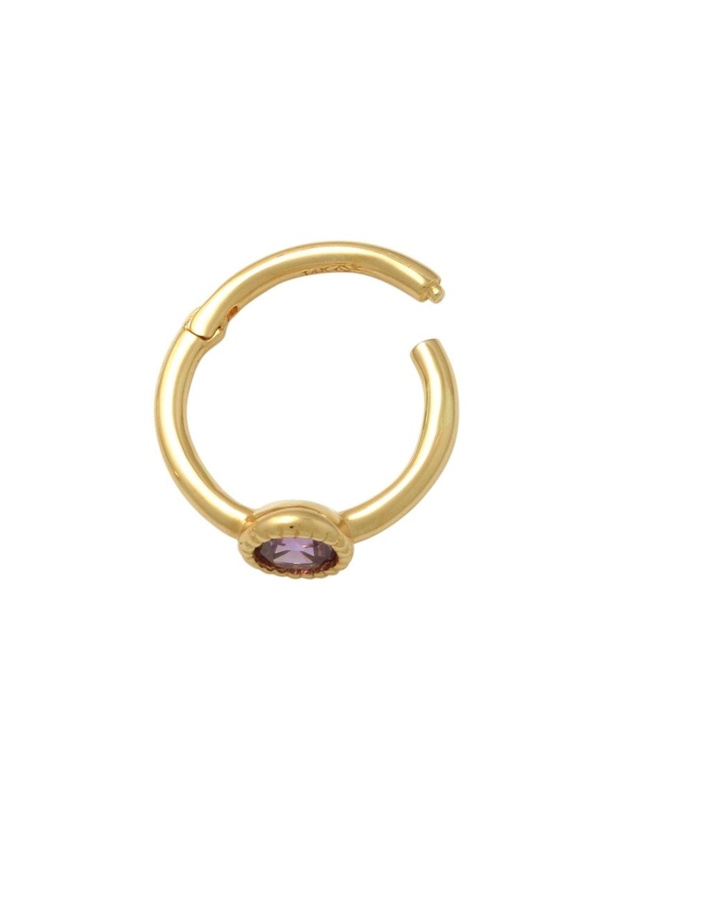 Zahav Jewelry Metallic 14K Solid 18G 8Mm Amethyst Cz Clicker Cartilage Hoop