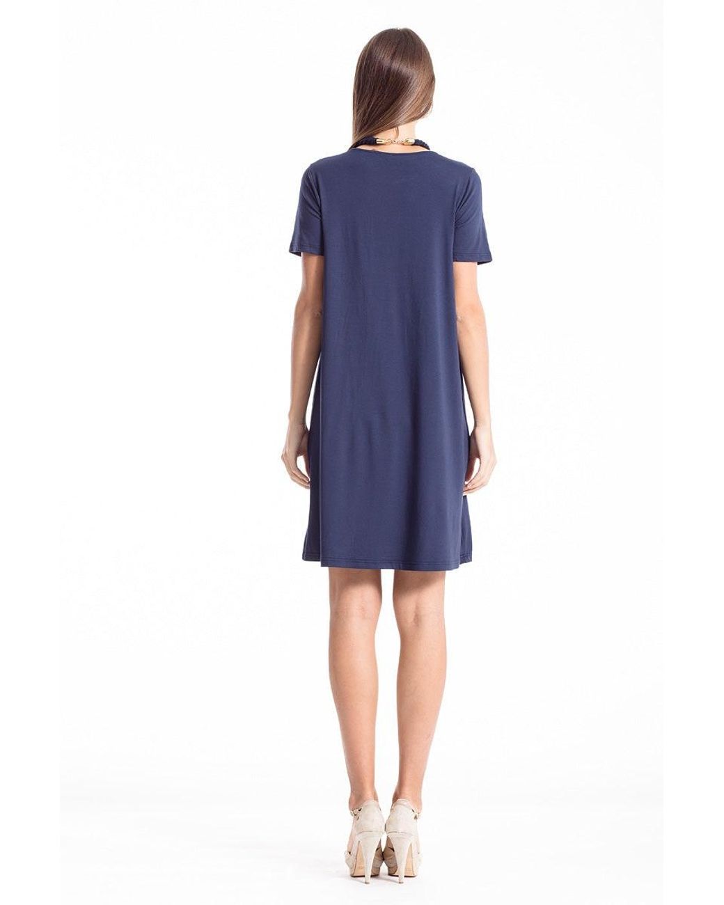 Conquista Blue Short Sleeve Pleat Detail Dress