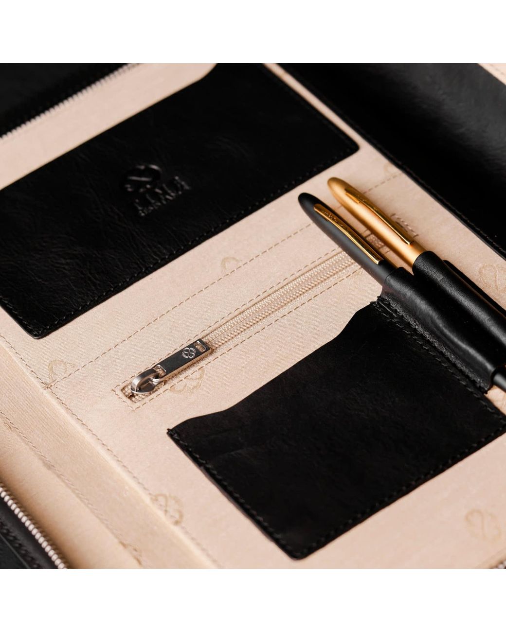Time Resistance Black Leather Documents Folder Organizer