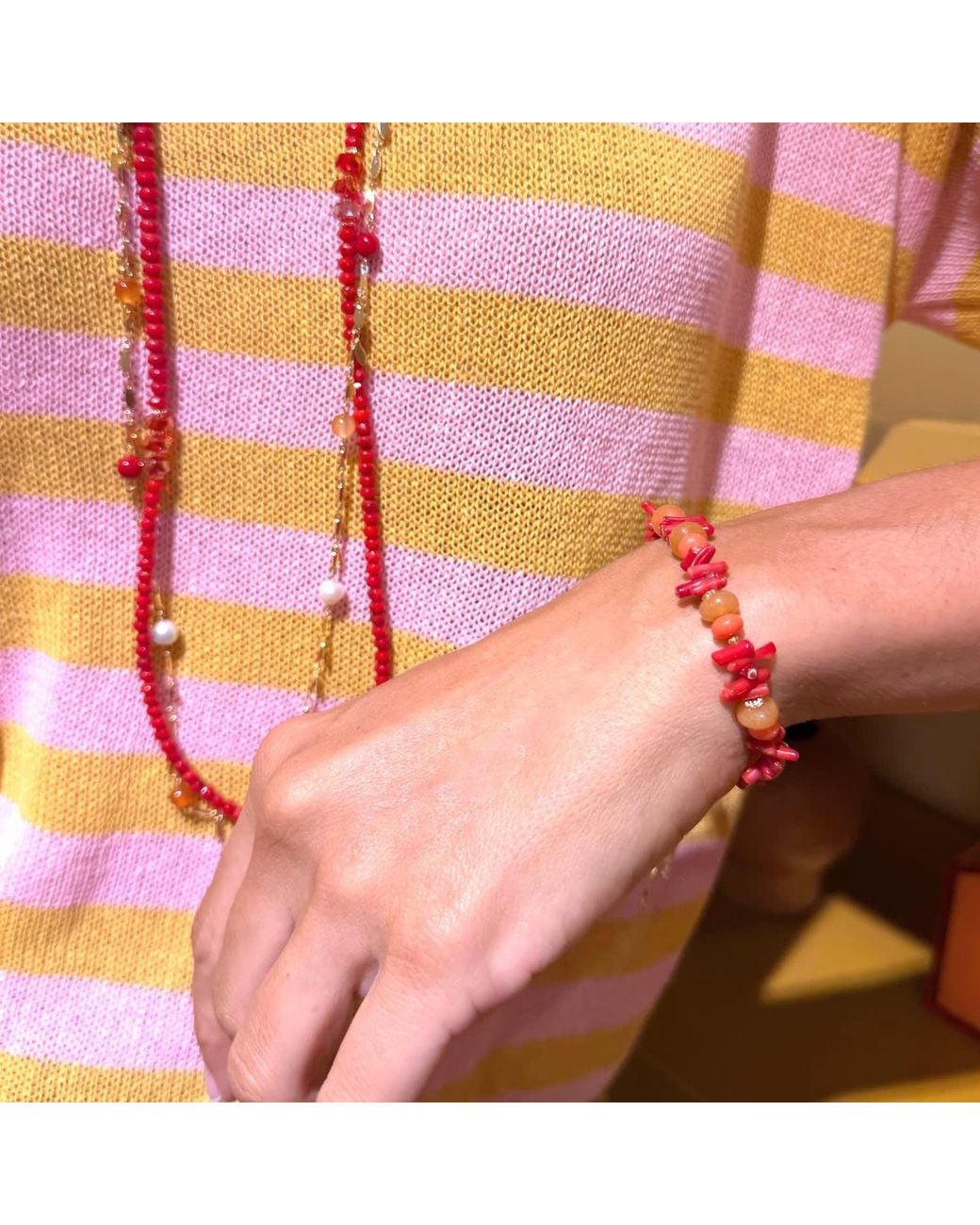 Farra Red Bamboo Coral & Aventurine Mixed Bracelet