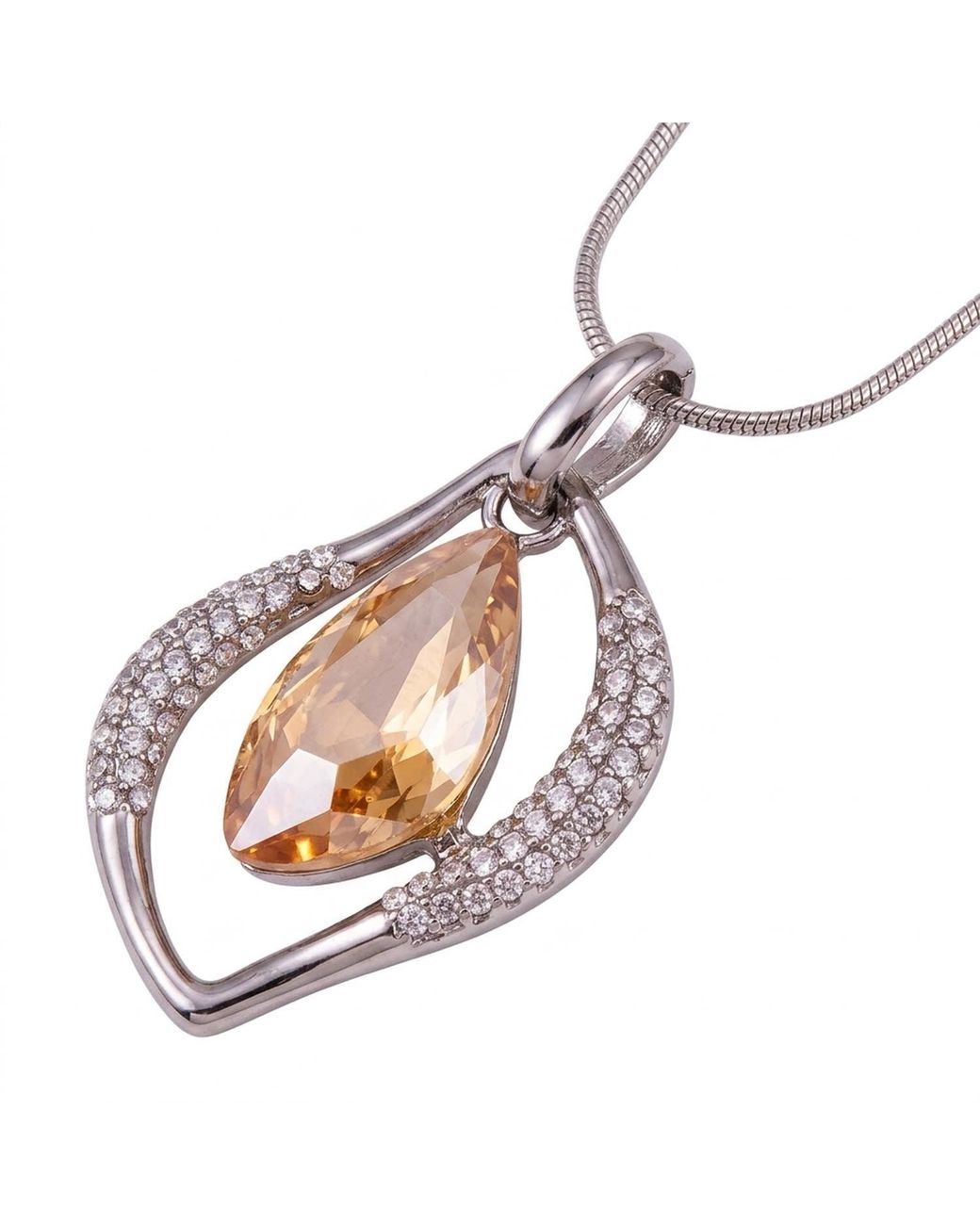 Modenaire Metallic Topaz Crystal Open Frame Pendant Necklace