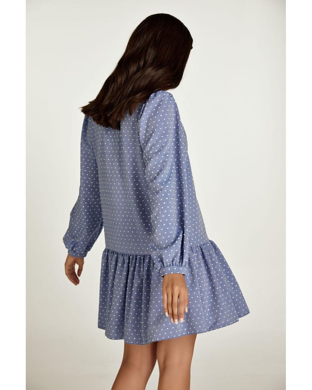 Conquista Blue Denim Style Embroidered Dress With Buttons