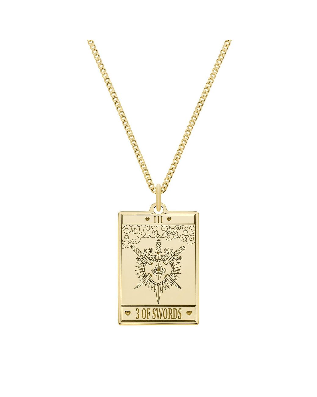 CarterGore Metallic Medium 9Ct 375 “3 Of Swords” Tarot Card Necklace