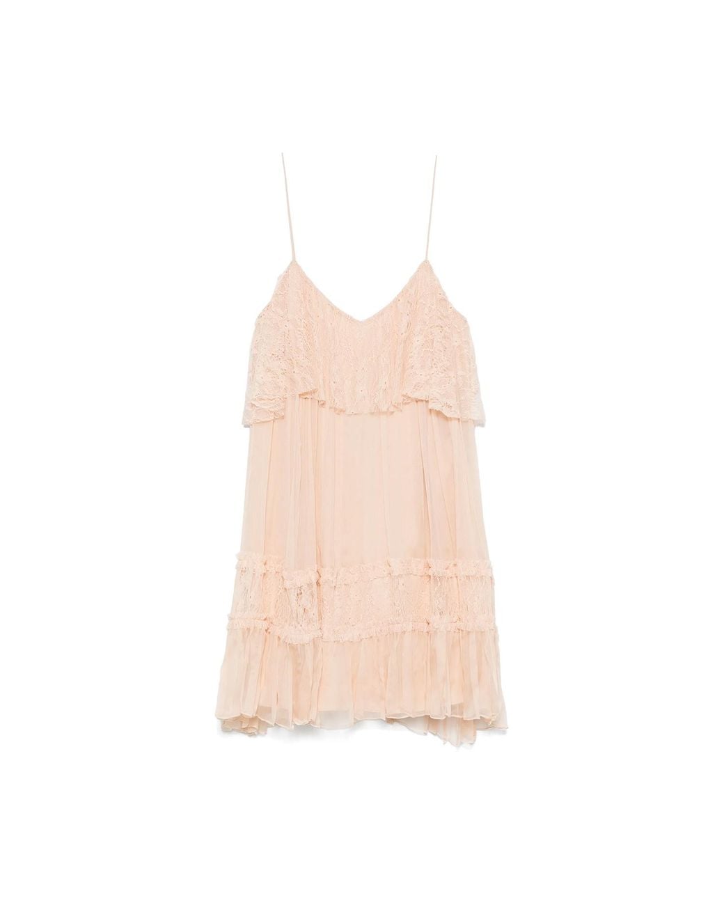Nissa Pink Neutrals Lace Detail Silk Dress Nude