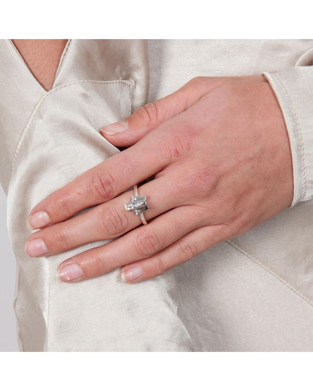 Lucy Quartermaine Metallic Art Deco Triple Layer Ring