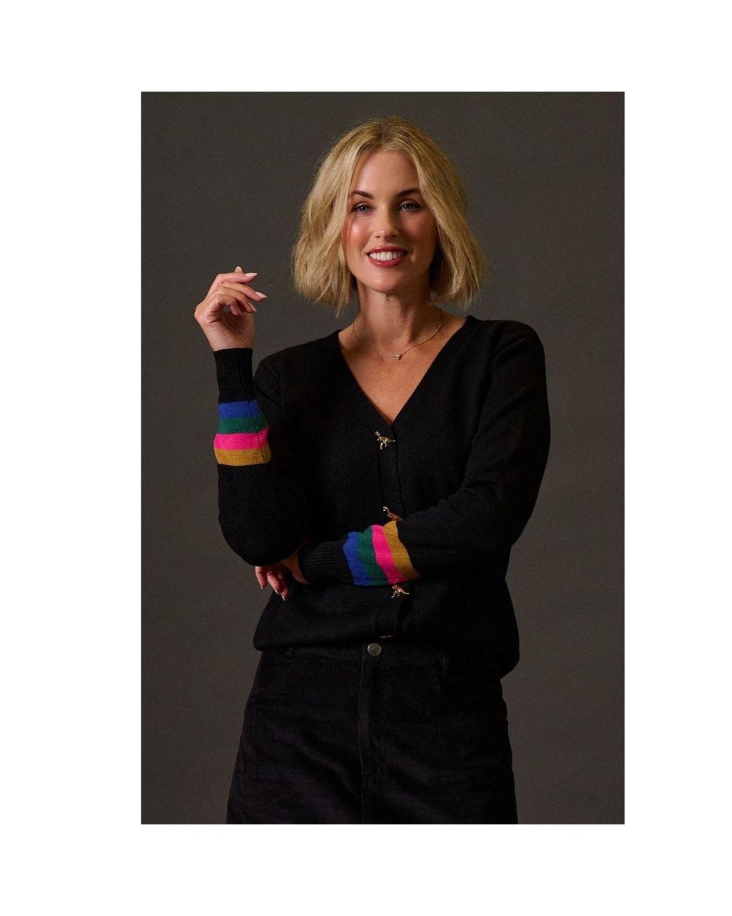 Sugarhill Black Jennifer Cardigan, Dinosaur Buttons