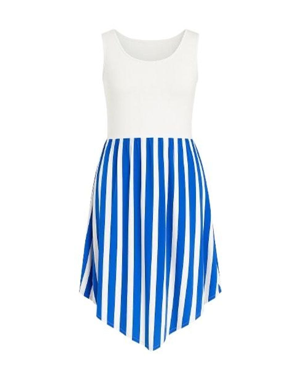 Conquista Blue Contrast Fabric Sleeveless Striped Dress