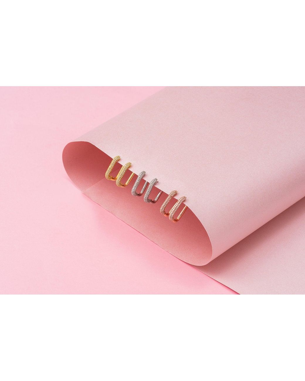 BY EDA DOGAN White Pave Rectangular Huggie Earring
