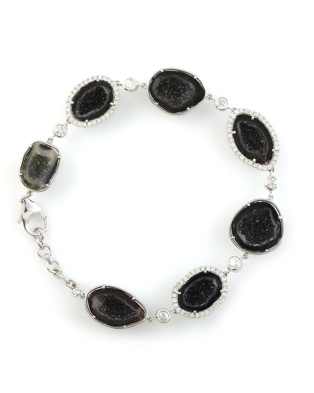 Artisan Black 14k White Gold In Uneven Geode With Pave Diamonds Luxurious Fixed & Flexible Bracelet