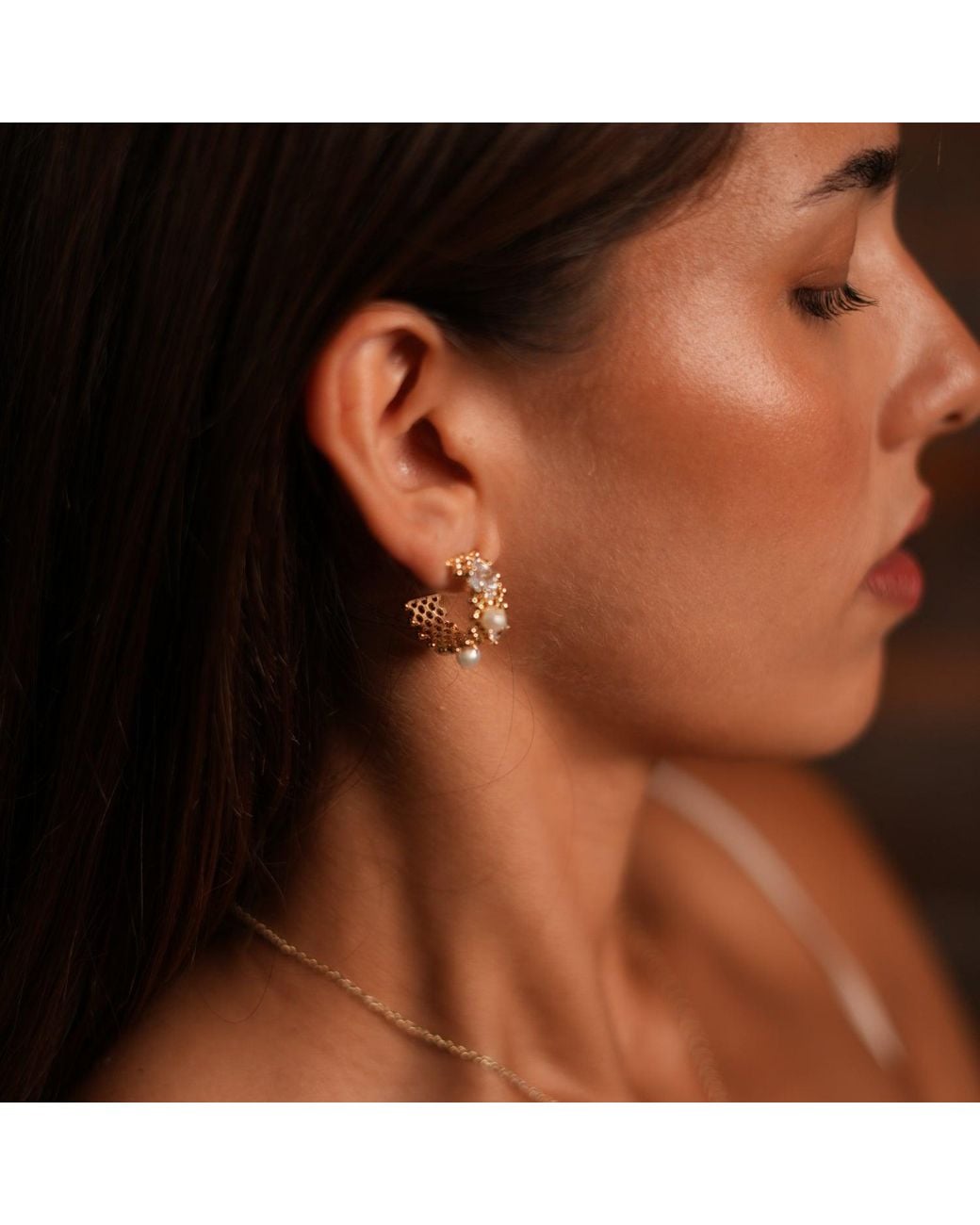 Ebru Jewelry Metallic Pearl & Diamond Filigree Hoop Statement Earrings