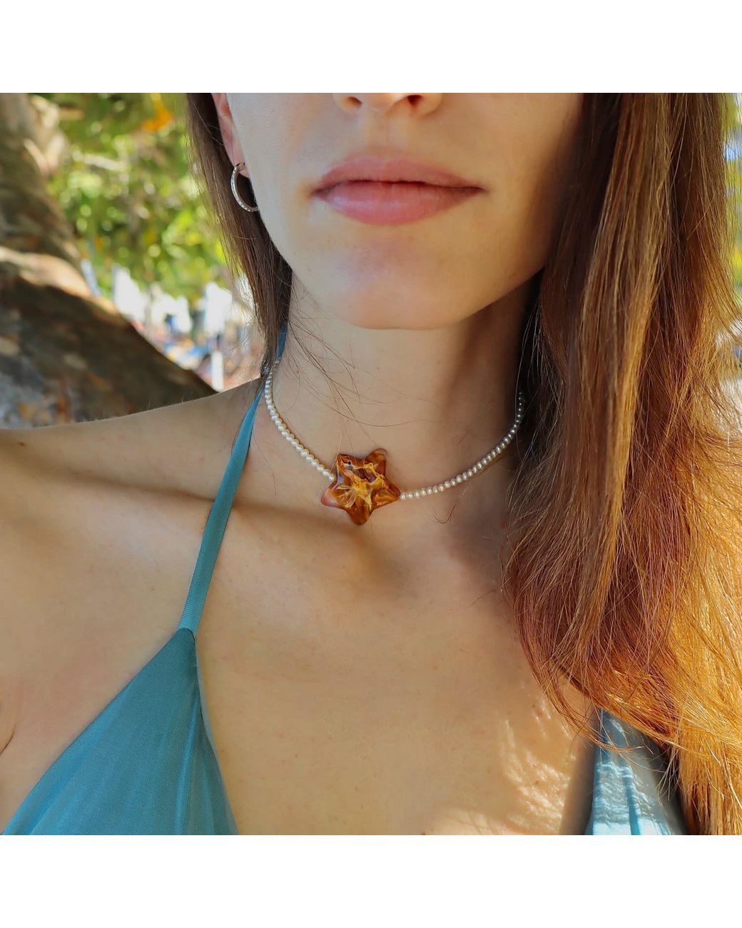 Mineralgems•Studio Brown Mini Pearl Choker With Obsidian Star